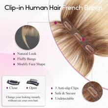 360°夹式空气刘海接发，适合有鬓角的女性，3个牢固夹子，全刘海