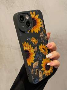 Etui na telefon z TPU z nadrukiem słonecznika w kolorze czarnym, 1 sztuka, odporne na upadki, kompatybilne z iPhone 16, 15, 14, 13, 12, 11 Pro Max i serią