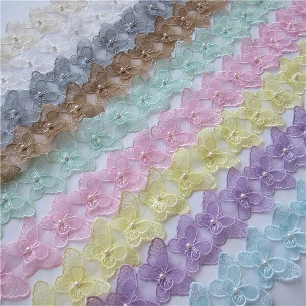 10 sztuk motyli koraliki koronkowa krawędź wstążka z ozdobami z kryształków, 6,5 cm szerokości vintage tkanina krawędziowa do szycia rzemiosła, suknie ślubne i odzież wystrój