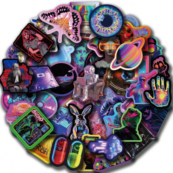 50PCS Color Cyberpunk Stickers Vinyl Aesthetics Stickers Scrapbooking, Diary, Bumper, Skateboard, Water Bottle, Cartoon, Hard Hat, Car Stickers And Decals