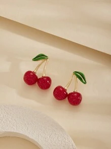 1pc/Set Fashionable French Sweet Cherry Pendant Necklace & Earrings Jewelry Set For Women, Elegant & Cute For Party, Daily Wear, Valentine's Day Gift - Elegant Style - View 15