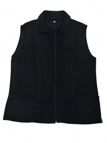 Ladies Vest, Fleece Vest, Warm Vest - Black - View 2