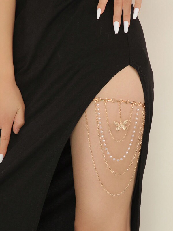 1pc Fashionable Multi-Layer Metal Chain Sexy Butterfly Pendant Leg Chain