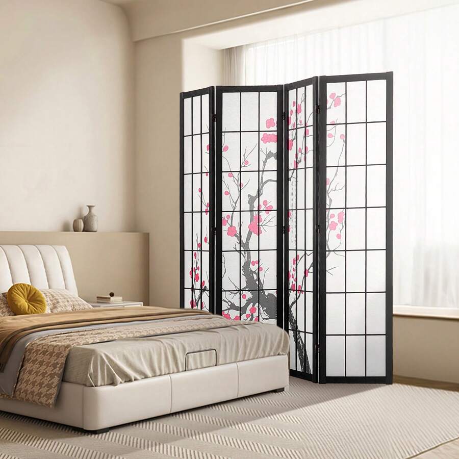 Room Dividers, 3-6 Panel Japanese Room Dividers, Indoor Wooden Folding Privacy Screens, Japanese Style Partition Portable Decorative Screens For Room Dividers Home Office Dining Room And Bedroom - 4 panels, diamond pattern - 查看 1