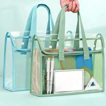 1pc Large Capacity Portable Transparent Waterproof Handheld File Folder With Built-In Organizer Expandable File Storage Pouch, PVC Self-Adhesive Document Bag For Office Supplies, Student Files, Suitable For Wedding, Anniversary, Graduation - Surface, Self-Sealed Closure, Back To School,School Supplies