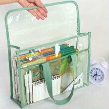 1pc Large Capacity Portable Transparent Waterproof Handheld File Folder With Built-In Organizer Expandable File Storage Pouch, PVC Self-Adhesive Document Bag For Office Supplies, Student Files, Suitable For Wedding, Anniversary, Graduation - Surface, Self-Sealed Closure, Back To School,School Supplies