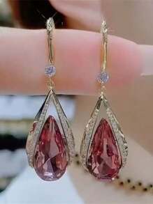 1 对时尚优雅蓝水晶耳环带耳钩，欧美经典风格，百搭 2025 新品 - 彩色 - 查看 13