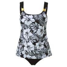 Tropical Print Strap Solid Color Triangle Tankini 2 Pieces Set