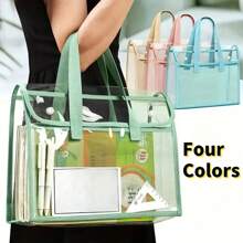 1pc Large Capacity Portable Transparent Waterproof Handheld File Folder With Built-In Organizer Expandable File Storage Pouch, PVC Self-Adhesive Document Bag For Office Supplies, Student Files, Suitable For Wedding, Anniversary, Graduation - Surface, Self-Sealed Closure, Back To School,School Supplies