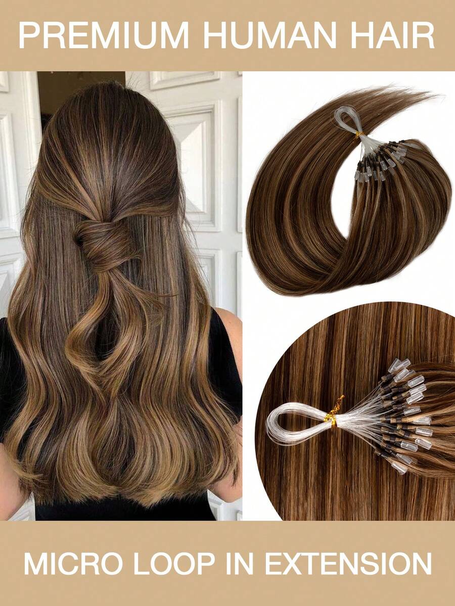 Micro Loop Hair Extensions Real Human Hair Nature Color 12-22inch Straight Invisible Premium Human Hair 50pcs Micro Loop Hair Extensions - S4/27 - Xem 1