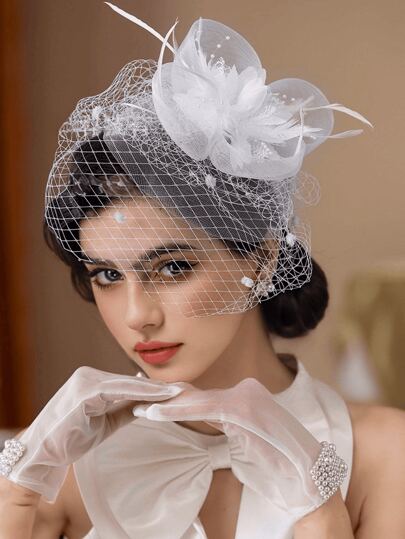 YBYR 1 Stück weißer Fascinator Hut 20er Jahre Pillbox Hut Teezeremonie Hut Kentucky Derby Hochzeit Kopfbedeckung für Frauen Mini Hüte Winzige Hüte Mini Zylinder Mini Kappe, Schulsachen, Geschenke, Haarzubehör