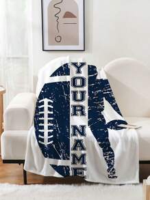 1 件定制足球印花法兰绒毛毯 - 个性化、柔软、温暖，适用于沙发、床、旅行、露营、客厅、办公室 - 可机洗，四季舒适 - 款式一 - 查看 5