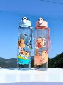1pc 800ml Cute Capybara Cartoon Sports Water Bottle With Straw, Leakproof, Shockproof, Portable - Suitable For Travel, Outdoor Activities, Students - Ideal Gift For Valentine's Day, Mother's Day, Thanksgiving, Christmas And New Year