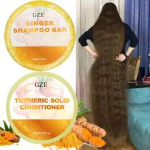 GZE 2 Packs Ginger Shampoo Bar Soap And Turmeric Solid Conditioner Hair Set For Healthy, Lock In Moisture & Shine And Control Frizz. Repairs, Softens And Dry, Brittle, Frizzy Hair
