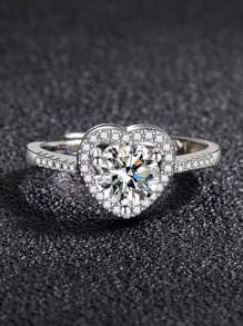 1 件可调节奢华水钻心形戒指，新娘婚礼派对戒指，女士礼物，适合婚礼、正式活动、派对、日常佩戴 - 銀色 - 查看 4