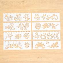 Pack Of 8 PP Letter Templates, Reusable Hollow Letter Wipe Sheets With Lace, Leaves, Cars, Weather, Animal Designs For DIY Journaling And Crafting - 2x7 Inch Painting Template Set Back To School,Back To School,School Supplies