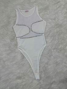 BODY LICRA DE RED, TRANSPARENCIA CON PEDRERIA POR TALLAS - Blanco - Ver 6