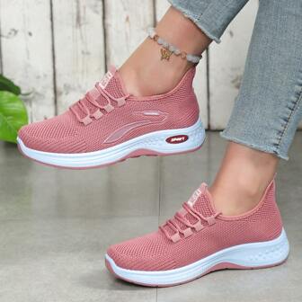 新款春秋季女士软底户外运动鞋防滑网眼透气跑步鞋厚底休闲运动鞋