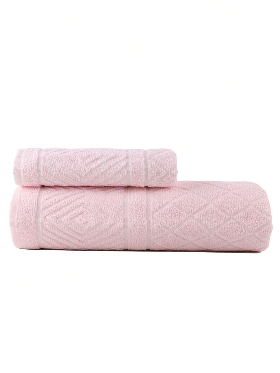2-Piece Pyramid Towel Set, Soft Towels, 50x90 Cm - Pink - View 1