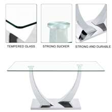 MUUOKY Modern Dining Table Set For 6,  63'' Tempered Glass Dining Table With Silver Base, Dining Table Set For Living Room, Dining Room, Kitchen, Office, Table Set For Halloween Christmas Gift, Water-Resistant & Easy Clean, Ergonomic Design, Furniture, Home Decor, Easy To Assemble - 白色 - 查看 6