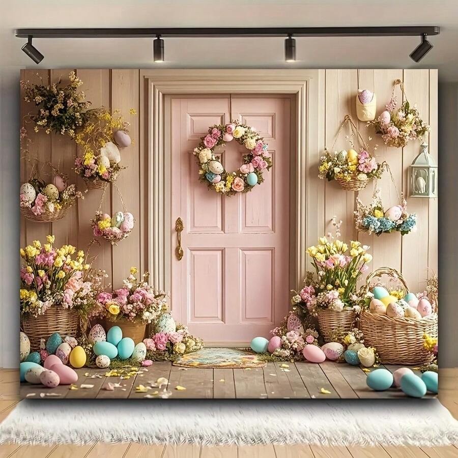 复活节横幅照片布、节日派对氛围装饰、复活节背景背景适合家庭和户外庆祝活动 - 彩色 - 查看 1