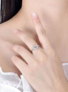 1 件可调节奢华水钻心形戒指，新娘婚礼派对戒指，女士礼物，适合婚礼、正式活动、派对、日常佩戴 - 銀色 - 查看 2