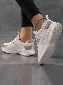 New Plus Size Women's Breathable Casual Mesh Sneakers, Soft Sole Soft Surface Running Shoes, Ladies Sport Shoes, Fashion Lightweight Comfortable Women Single Shoes, Lady Jogging Shoes, Round Toe Lace-Up Beige Walking Shoes, Women's Road Running Shoes, Fashionable Casual Travel Shoes