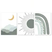 6 件彩虹月亮太阳墙壁艺术海报刺猬兔子狐狸儿童房印刷品北欧帆布画墙壁画婴儿儿童房装饰，无框 - C - 查看 6