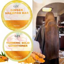 GZE 2 Packs Ginger Shampoo Bar Soap And Turmeric Solid Conditioner Hair Set For Healthy, Lock In Moisture & Shine And Control Frizz. Repairs, Softens And Dry, Brittle, Frizzy Hair