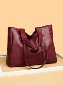 Simple Fashion Women Tote Bag, Large Capacity Shoulder Handbag, Versatile Office/Casual Crossbody Bag, New Arrival Tote Bags For Woman - Burgundy - View 3