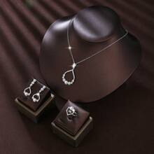 Set de bijuterii pentru mireasă, colier și cercei simpli din zirconiu, cadou de nuntă de logodnă elegant pentru femei