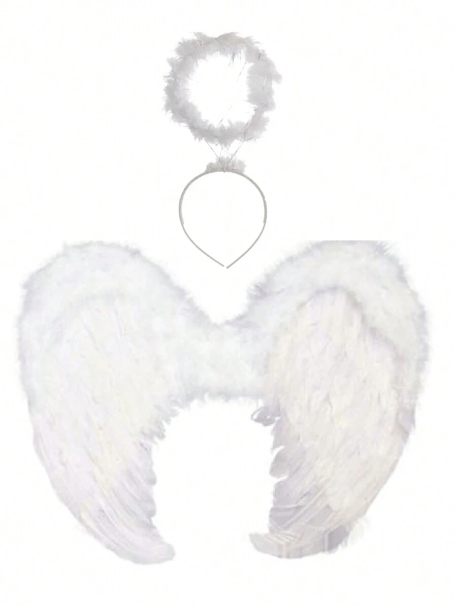 Kit Tiara E Asa De Anjo adulto infantil Festa Fantasia Carnaval Halloween Cosplay - Branco - Visão 1