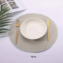 4pcs/6pcs Round Placemats, Handmade Knitted Fabric, Anti-Slip, Heat-Resistant, Polyester & Plastic, Easy Clean, Suitable For Dining Room & Kitchen Table Decor - Round PP Placemat - View 13