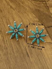 1pc Zinc Alloy Earrings With Turquoise Inlaid In Starfish Shape For Women, Bohemian Women's Jewelry, Retro Western Women's Fashion Earrings, Suitable For Daily Wear Or As A Gift For Friends