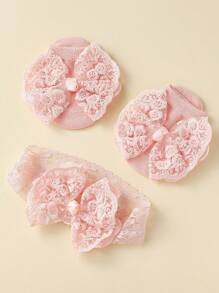1 Set Baby Girl Adorable Lace Embroidery Bow Headband + Bow Ankle Socks, Summer