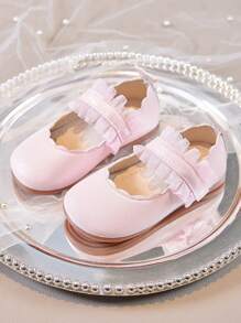 1 双女童春秋平底软底系带皮革校鞋，适合 1-12 岁女童，四季皆宜 - 粉色 - 查看 2