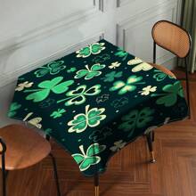 1 Piece Rectangle Waterproof Table Cloth With Four-Leaf Clover Print, Wipe-Clean Reusable Tablecloth Suitable For Outdoor Tables, Picnics, Camping, Dining Tables, Coffee Tables, Desks And Vanity - Ideal For Parties And Holidays