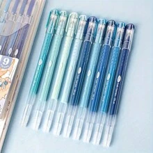 1 Box 9PCS Quick-Drying Gel Ink Pens, Medium Tip (0.5mm), 9 Colors, Plastic Material, Ideal For Drawing And Journaling