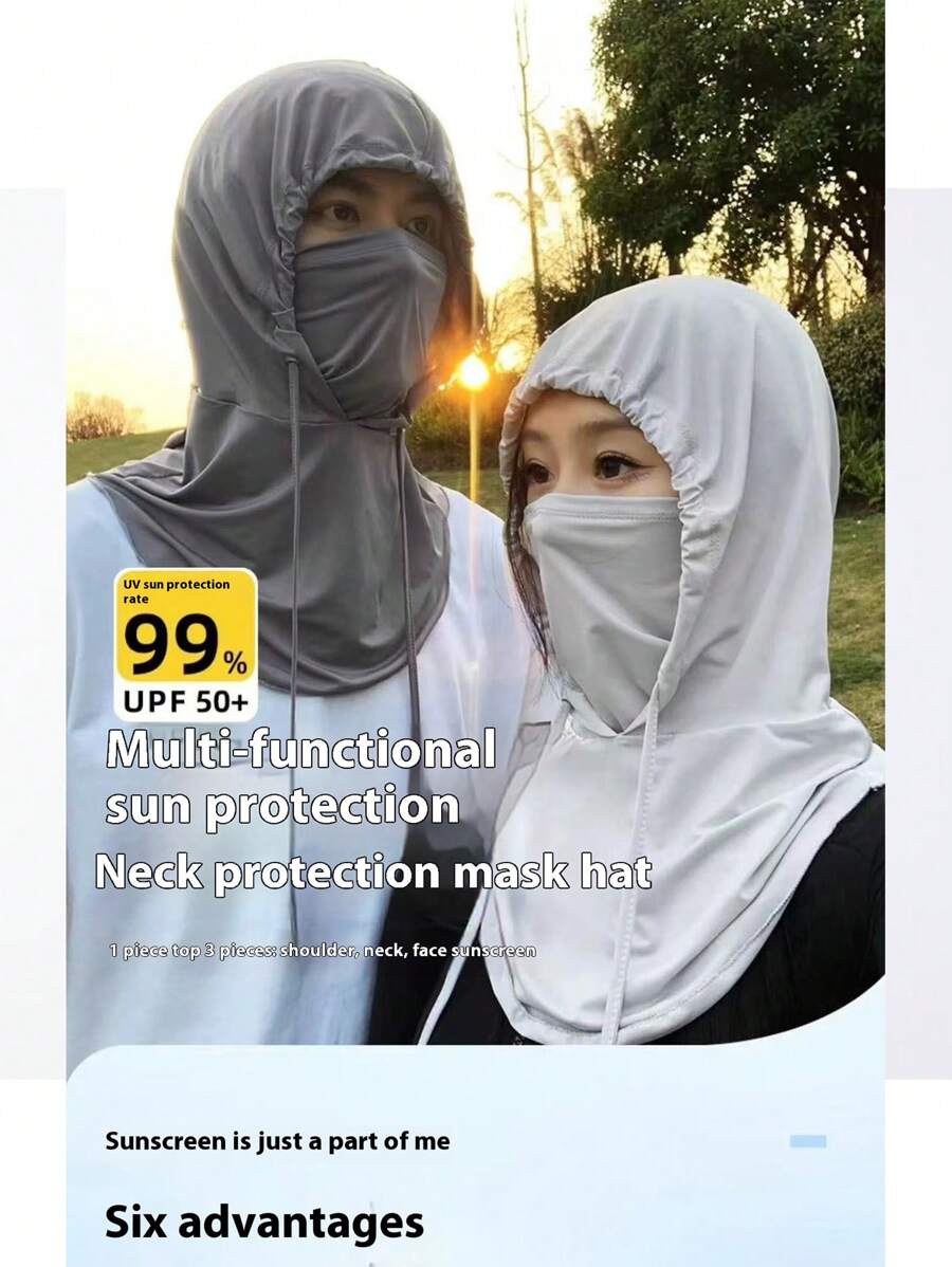 1 pieza Máscara sombrilla de verano con protección integrada para el cuello Protección facial UV completa En seda de hielo para montar Unisex
