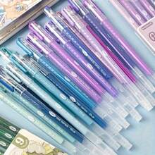 1 Box 9PCS Quick-Drying Gel Ink Pens, Medium Tip (0.5mm), 9 Colors, Plastic Material, Ideal For Drawing And Journaling