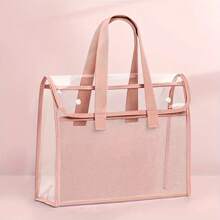 1pc Large Capacity Portable Transparent Waterproof Handheld File Folder With Built-In Organizer Expandable File Storage Pouch, PVC Self-Adhesive Document Bag For Office Supplies, Student Files, Suitable For Wedding, Anniversary, Graduation - Surface, Self-Sealed Closure, Back To School,School Supplies