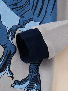 Young Boy Dinosaur Printed Long Sleeve Top And Striped Pants Pajama Set, Spring/Autumn