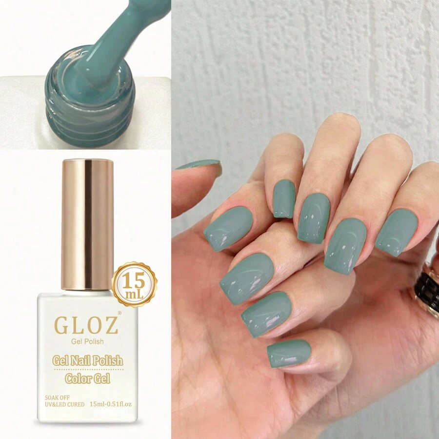 GLOZ 15ML Gel Nail Polish, Green Color Soak Off Gel Polish Nail Art Manicure Salon DIY Gel Nail Design Decoration At Home Nail Lamp Needed Nails Manicure Kit Gift