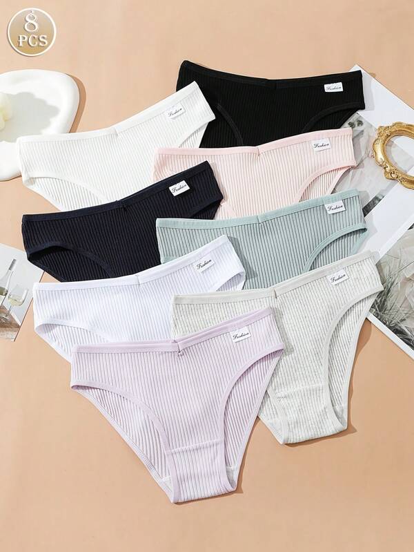 8 Stücke Damen Minimalist Mittlere Taille Gerippte atmungsaktive Komfort Slips