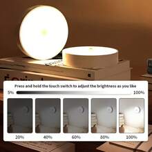 3pcs Motion-Sensor LED Night Lights With Touch Control, Adjustable Brightness, Warm & Cool White, USB Rechargeable, Easy To Install Magnet Mount For Bedroom, Stairs, Closet, Indoor Use With Sensor Function