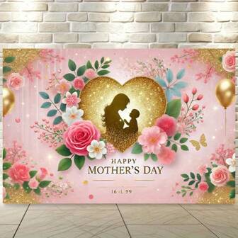 Mother's Day Floral Background Banner - Wall Covered With Pink Roses And Gold Glitter, Perfect For Living Room, Bedroom, Office, Outdoor Decor - Perfect For Mother's Day Celebrations, Mother's Day Gift For Mom