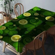 1 Piece Rectangle Waterproof Table Cloth With Four-Leaf Clover Print, Wipe-Clean Reusable Tablecloth Suitable For Outdoor Tables, Picnics, Camping, Dining Tables, Coffee Tables, Desks And Vanity - Ideal For Parties And Holidays