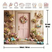 复活节横幅照片布、节日派对氛围装饰、复活节背景背景适合家庭和户外庆祝活动 - 彩色 - 查看 4