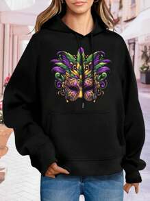 Mardi Gras New Orleans Festive Mask Design Big Size Women Hoodie Sweatwomen Hoodies For Women Carnival Fat Tuesday French Quarter Masquerade