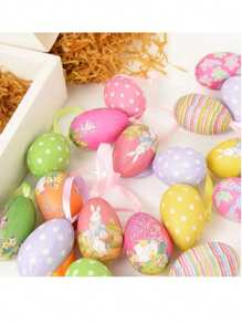 3pcs/Set Colorful Easter Egg Decorative Pendant, Foam Rabbit Painted Easter Eggs Party Home Decor